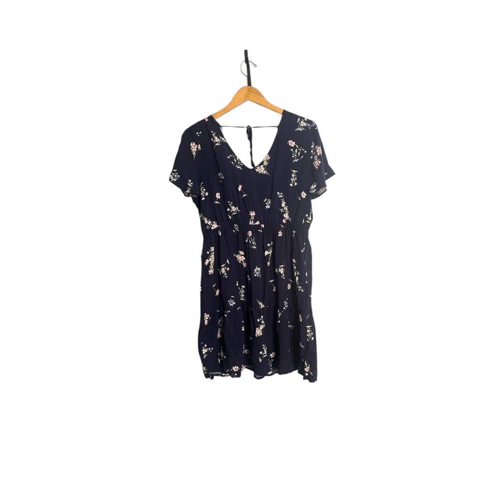 Pink Rose Navy Floral Smocked Waist‎ Tiered Midi Dress XL